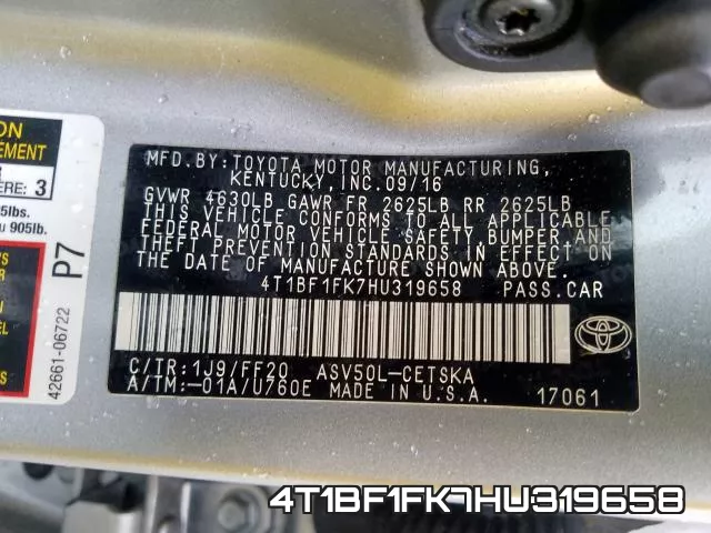 4T1BF1FK7HU319658 фото 2