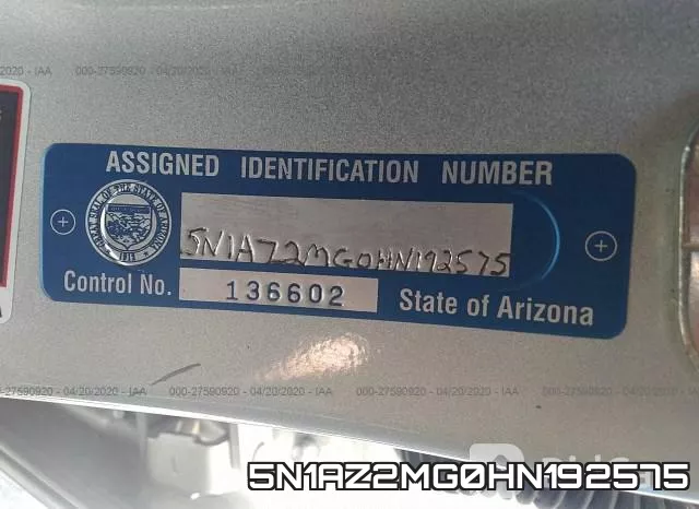 5N1AZ2MG0HN192575 фото 10