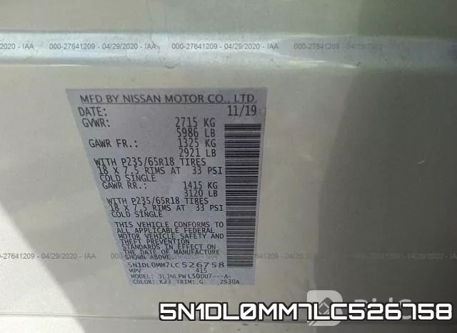5N1DL0MM7LC526758 фото 10