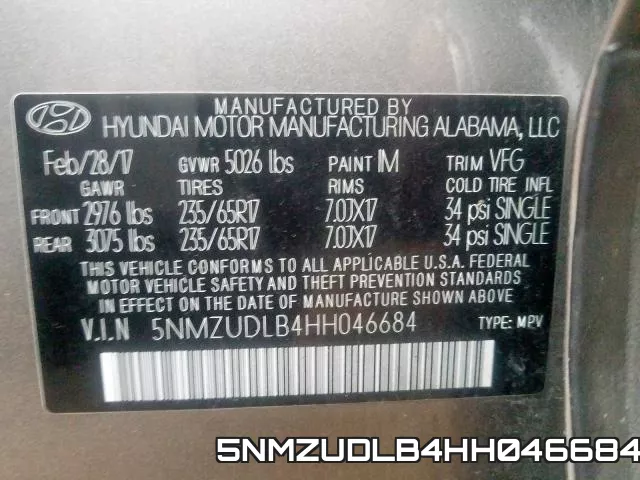 5NMZUDLB4HH046684 фото 2