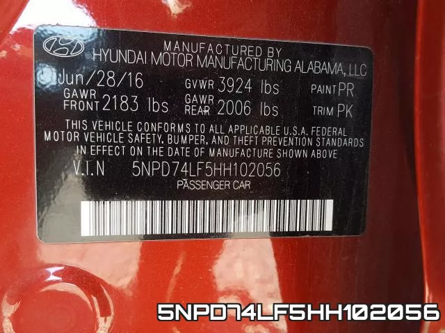 5NPD74LF5HH102056 фото 2