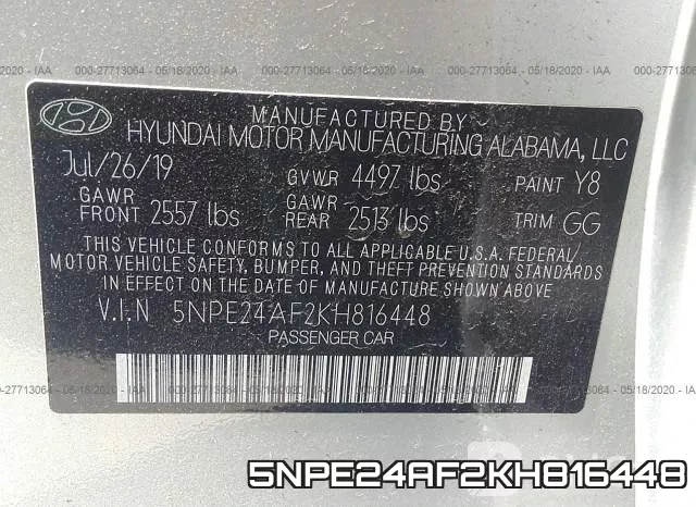 5NPE24AF2KH816448 фото 10