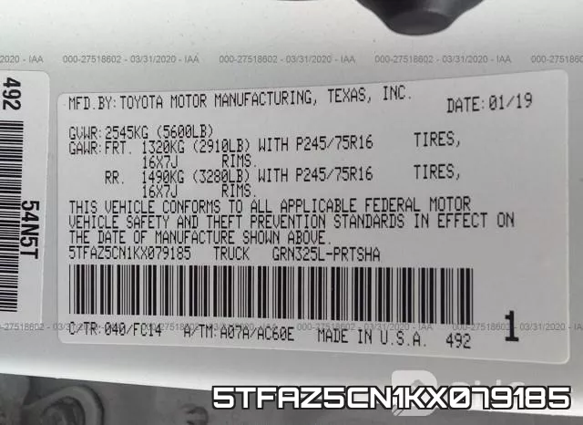 5TFAZ5CN1KX079185 фото 10