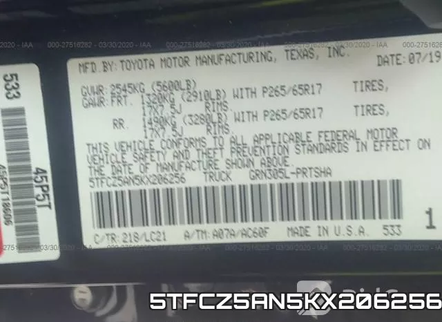 5TFCZ5AN5KX206256 фото 10