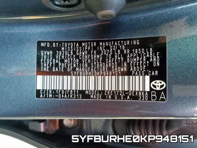 5YFBURHE0KP948151 фото 2