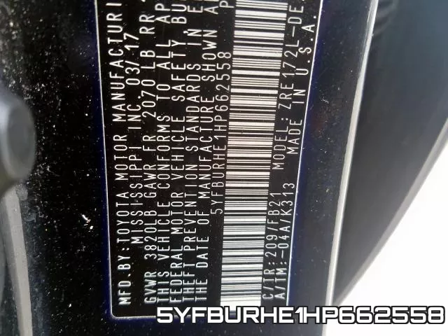 5YFBURHE1HP662558 фото 2