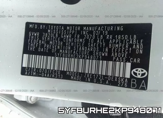 5YFBURHE2KP948071 фото 10