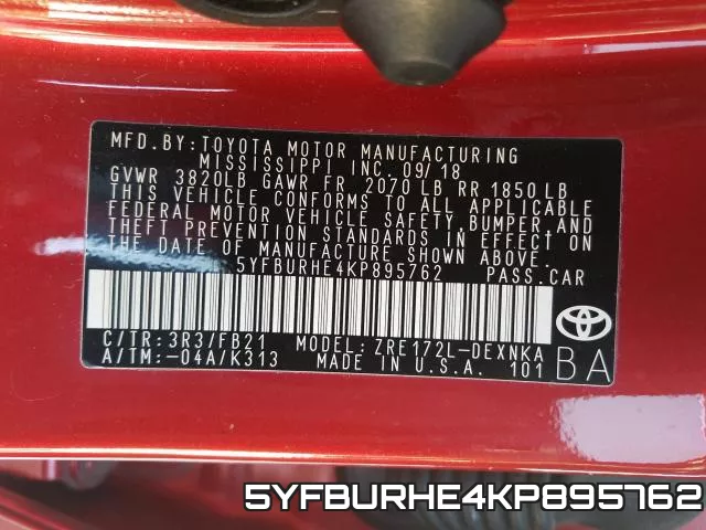 5YFBURHE4KP895762 фото 2