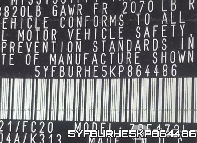 5YFBURHE5KP864486 фото 10