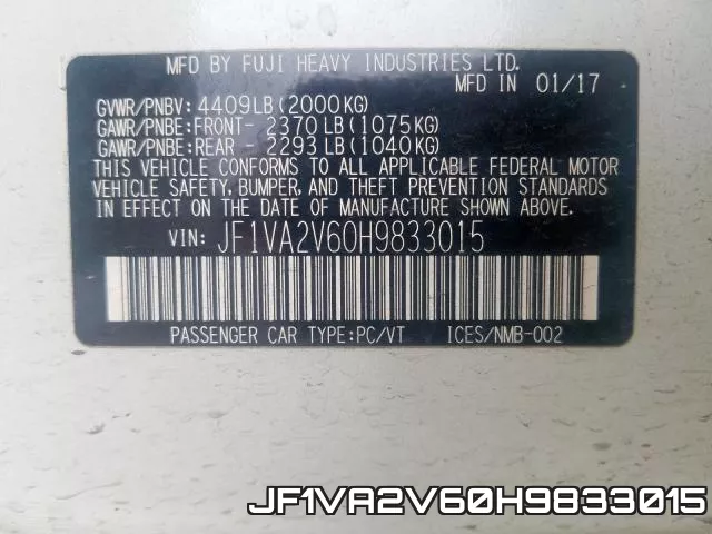 JF1VA2V60H9833015 фото 2