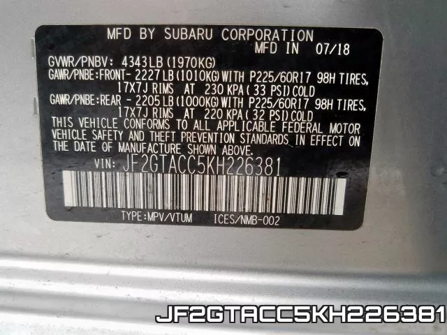 JF2GTACC5KH226381 фото 2