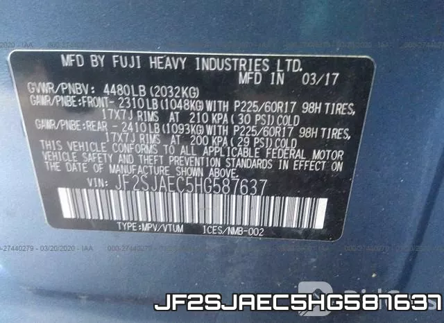 JF2SJAEC5HG587637 фото 10
