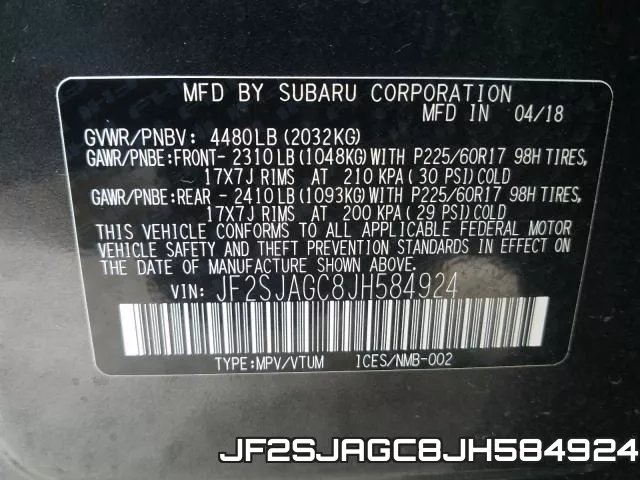 JF2SJAGC8JH584924 фото 2