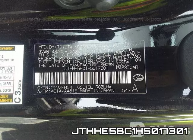 JTHHE5BC1H5017301 фото 10