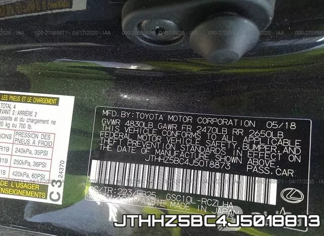 JTHHZ5BC4J5018873 фото 10
