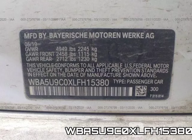 WBA5U9C0XLFH15380 фото 10