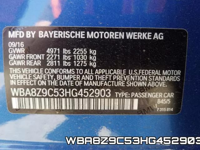 WBA8Z9C53HG452903 фото 2