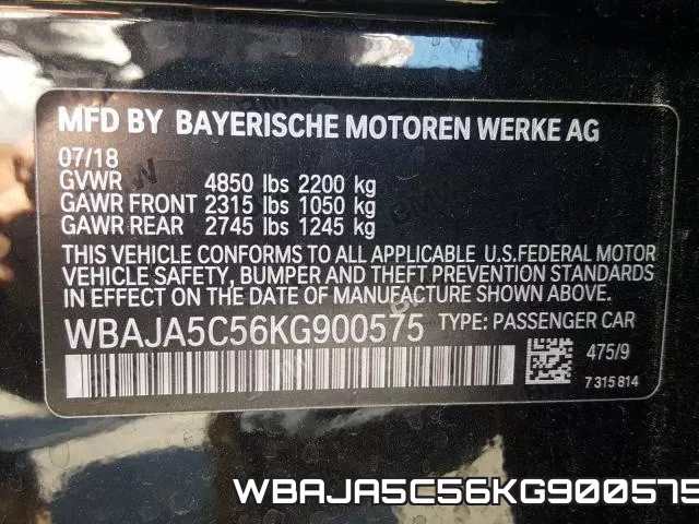 WBAJA5C56KG900575 фото 2