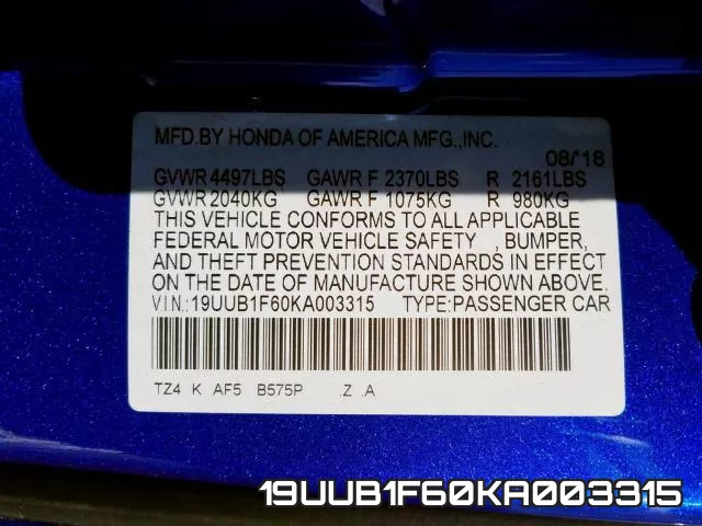 19UUB1F60KA003315 фото 2