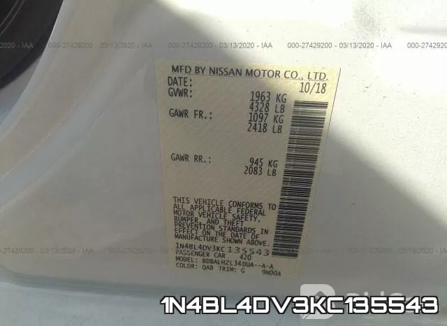1N4BL4DV3KC135543 фото 10
