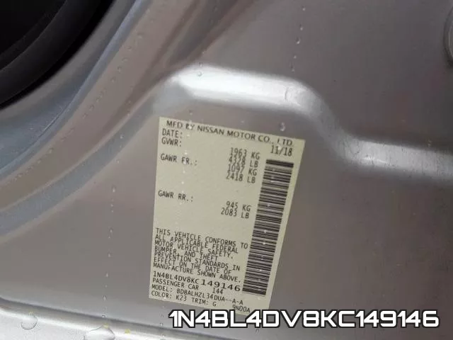 1N4BL4DV8KC149146 фото 2