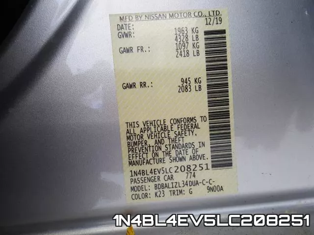 1N4BL4EV5LC208251 фото 2