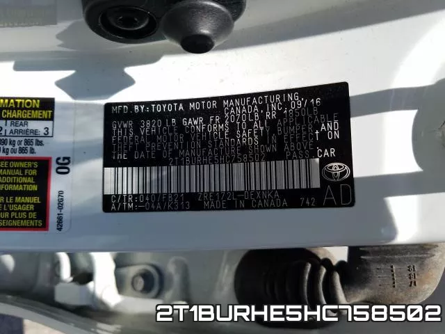 2T1BURHE5HC758502 фото 2