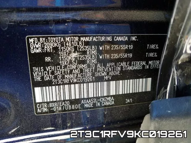 2T3C1RFV9KC019261 фото 2