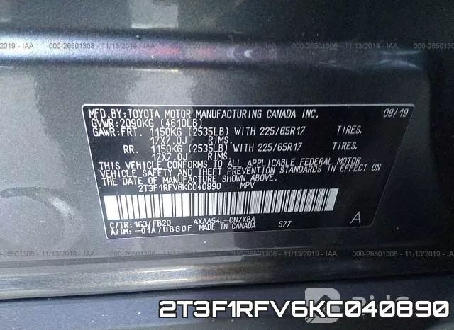 2T3F1RFV6KC040890 фото 10