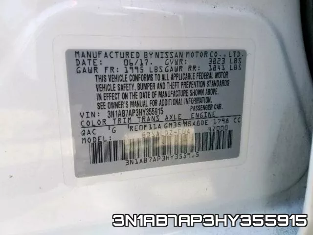 3N1AB7AP3HY355915 фото 2