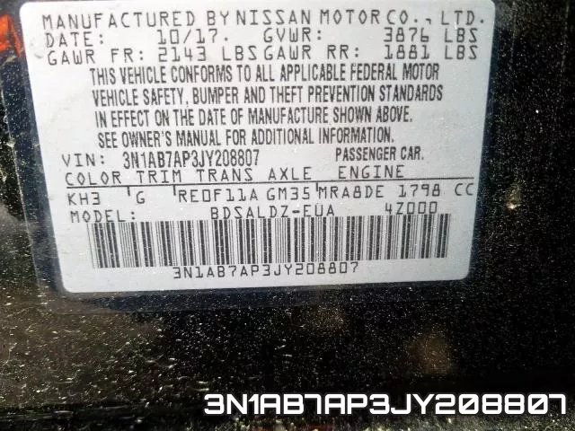 3N1AB7AP3JY208807 фото 2