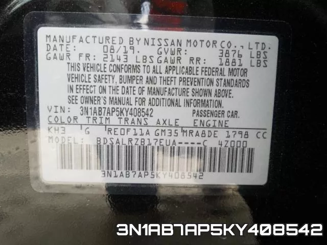 3N1AB7AP5KY408542 фото 2