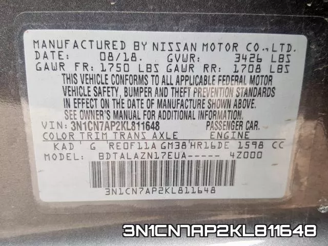 3N1CN7AP2KL811648 фото 2