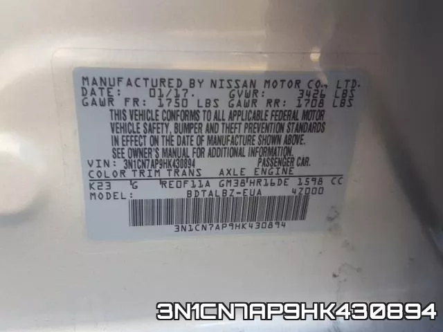 3N1CN7AP9HK430894 фото 2