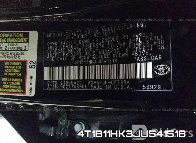 4T1B11HK3JU541518 фото 10