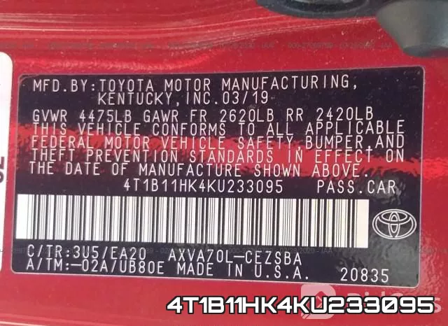 4T1B11HK4KU233095 фото 10