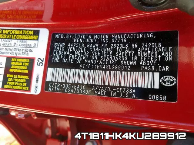 4T1B11HK4KU289912 фото 2