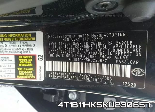 4T1B11HK5KU230657 фото 10