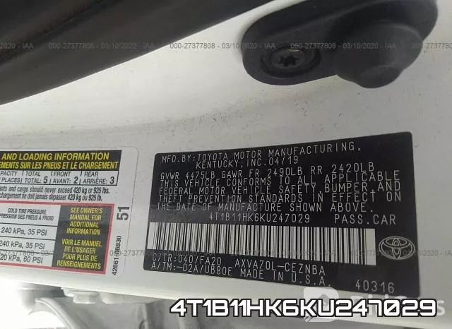 4T1B11HK6KU247029 фото 10