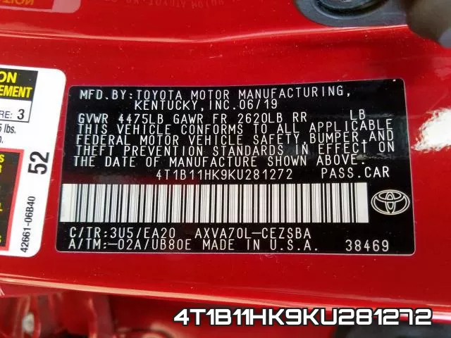 4T1B11HK9KU281272 фото 2