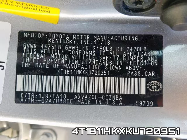 4T1B11HKXKU720351 фото 2