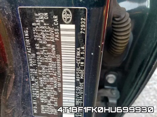4T1BF1FK0HU699930 фото 2