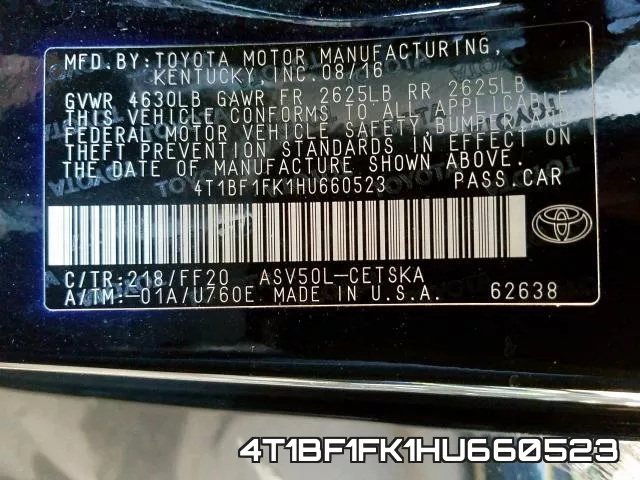 4T1BF1FK1HU660523 фото 2