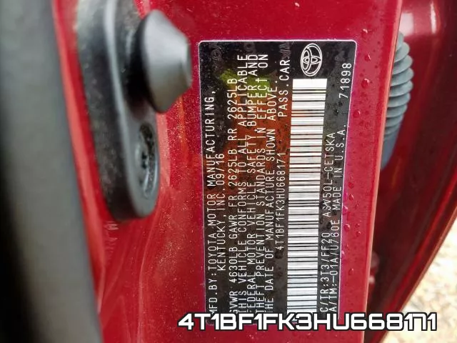 4T1BF1FK3HU668171 фото 2