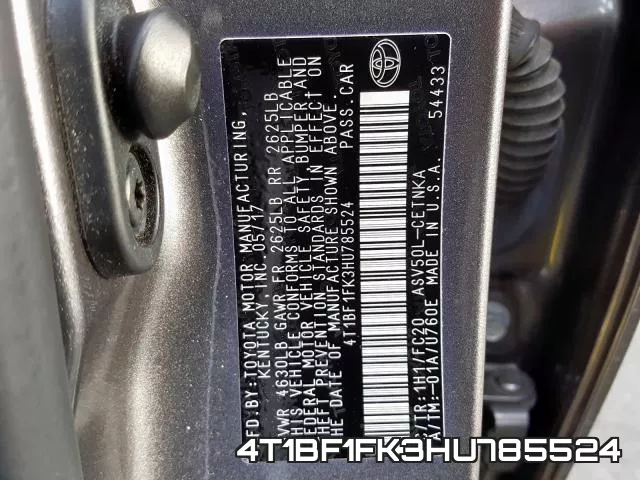 4T1BF1FK3HU785524 фото 2