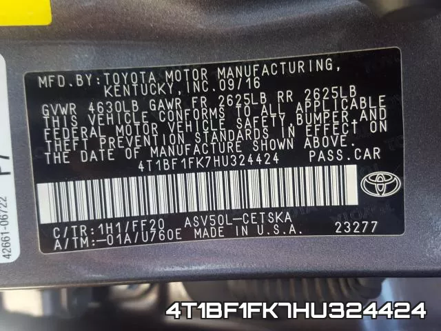 4T1BF1FK7HU324424 фото 2