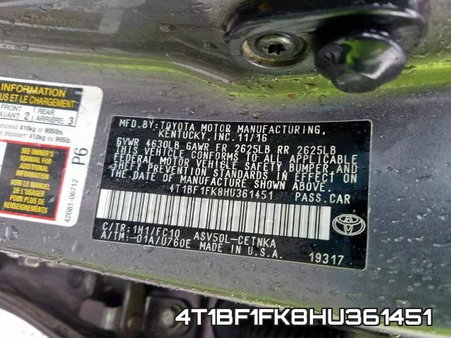 4T1BF1FK8HU361451 фото 2
