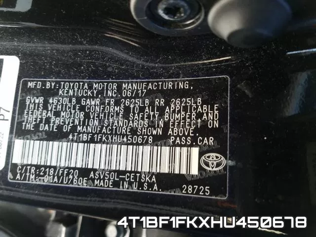 4T1BF1FKXHU450678 фото 2