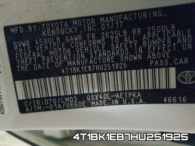 4T1BK1EB7HU251925 фото 2
