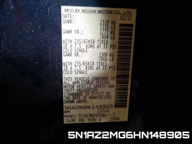 5N1AZ2MG6HN148905 фото 2